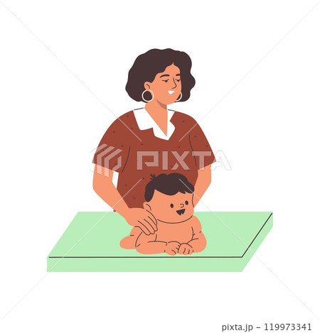 Baby massage at home. 119973341