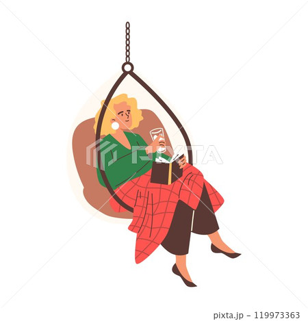 Vector illustration of a girl resting on a hanging chair in a modern style 119973363