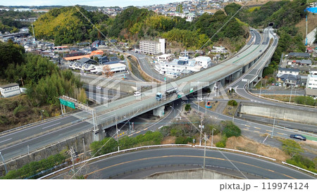 鹿児島市街地への玄関口、鹿児島IC付近の空撮 119974124