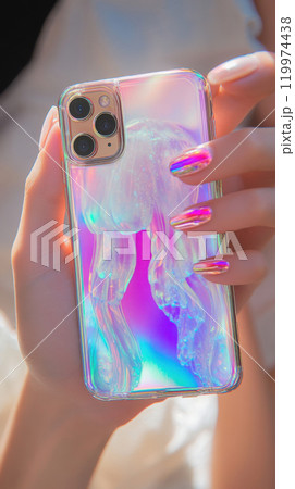 Iridescent jellyfish-themed phone case with holographic design for modern accessory aesthetic 119974438