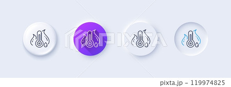Fever temperature line icon. Neumorphic, Purple gradient, 3d pin buttons. Thermometer sign. Sick illness symbol. Line icons. Neumorphic buttons with outline signs. Vector Fever temperature line icon. Neumorphic, Purple gradient, 3d pin buttons. Thermometer sign. Sick illness symbol. Line icons. Neumorphic buttons with outline signs. Vector 119974825