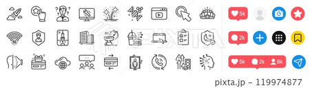 5g wifi, Face id and Inflation line icons pack. Social media icons. Security agency, Meeting, Rate button web icon. Support consultant, Fireworks, Call center pictogram. Vector 5g wifi, Face id and Inflation line icons pack. Social media icons. Security agency, Meeting, Rate button web icon. Support consultant, Fireworks, Call center pictogram. Vector 119974877