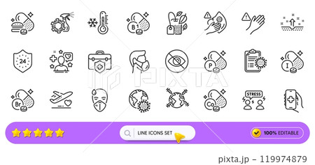 Difficult stress, Dirty mask and Clean skin line icons for web app. Pack of Medical flight, Low thermometer, World vaccination pictogram icons. Health app, Not looking, Medical insurance signs. Vector Difficult stress, Dirty mask and Clean skin line icons for web app. Pack of Medical flight, Low thermometer, World vaccination pictogram icons. Health app, Not looking, Medical insurance signs. Vector 119974879