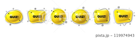 Quiz tag. Speech bubble 3d icons set. Answer question sign. Examination test symbol. Quiz chat talk message. Speech bubble banners with comma. Text balloons. Vector 119974943