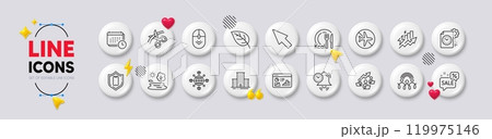 Calories, Seo statistics and Discounts bubble line icons. White buttons 3d icons. Pack of Time management, Consumption growth, Lake icon. Vector Calories, Seo statistics and Discounts bubble line icons. White buttons 3d icons. Pack of Time management, Consumption growth, Lake icon. Vector 119975146