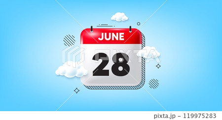 Calendar date of June 3d icon. 28th day of the month icon. Event schedule date. Meeting appointment time. 28th day of June. Calendar month date banner. Day or Monthly page. Vector 119975283