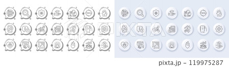 Lock, Ask question and Time management line icons. White pin 3d buttons, chat bubbles icons. Pack of Inflation, Teamwork results, Ranking stars icon. Vector 119975287