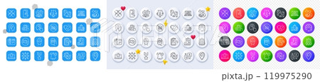 Business way, Inflation and Foreman line icons. Square, Gradient, Pin 3d buttons. AI, QA and map pin icons. Pack of Medical support, Group people, Squad icon. Vector 119975290