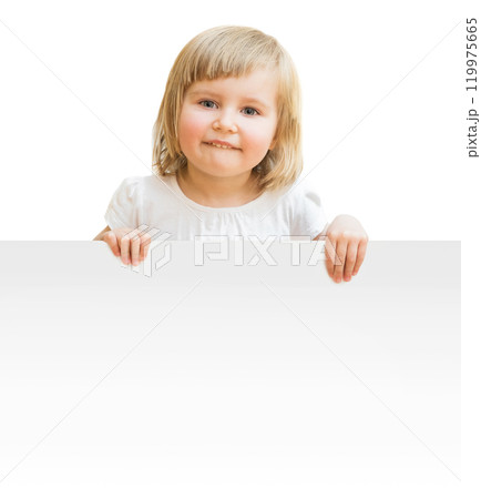 little girl with board isolated on a white background 119975665