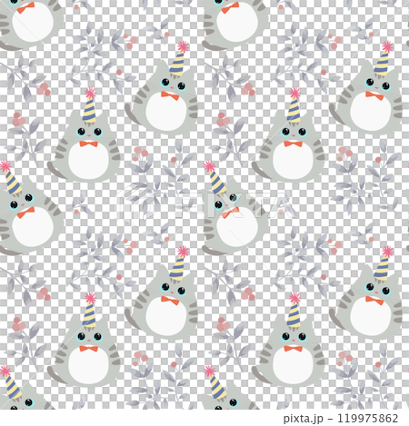 Cute gray cat seamless pattern Vector illustration 119975862