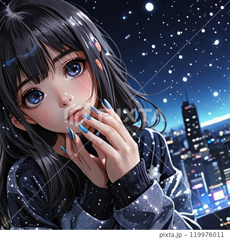 夜の街を見つめる女性 119976011