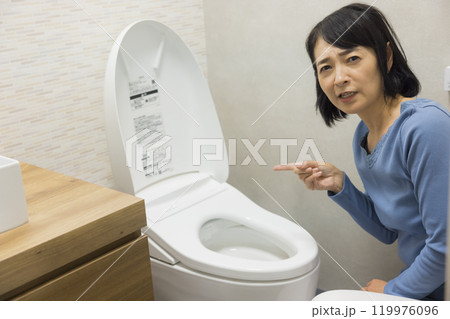 トイレの修理を依頼する女性 トイレの修理を依頼する女性 119976096
