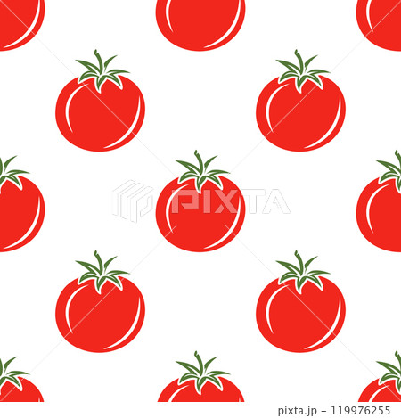 Vector Seamless Pattern with Whole Red Tomato on White Background. Fresh Tomato Print for Textile, Paper 119976255