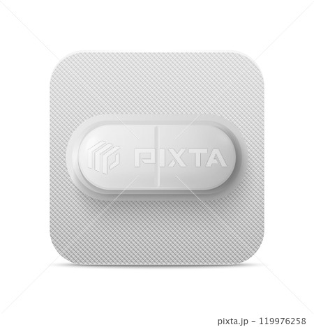 Vector Realistic White Pharmaceutical Medical Pill, Vitamins, Capsule in Blister Closeup Isolated. Pill in Blister Packaging Design Template. Front View. Medicine, Health Concept Vector Realistic White Pharmaceutical Medical Pill, Vitamins, Capsule in Blister Closeup Isolated. Pill in Blister Packaging Design Template. Front View. Medicine, Health Concept 119976258