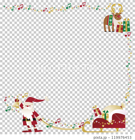 Santa Claus pulling a sleigh, reindeer and presents_square frame 119976453