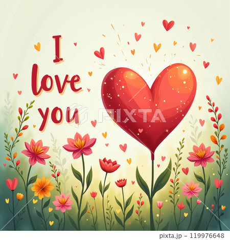 Heart in a field of flowers. 119976648