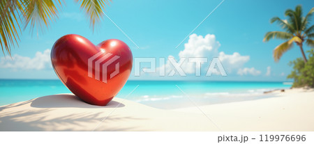 Red heart on a tropical beach. 119976696