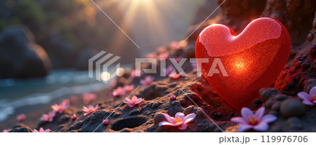 Heart-shaped object on a beach. 119976706