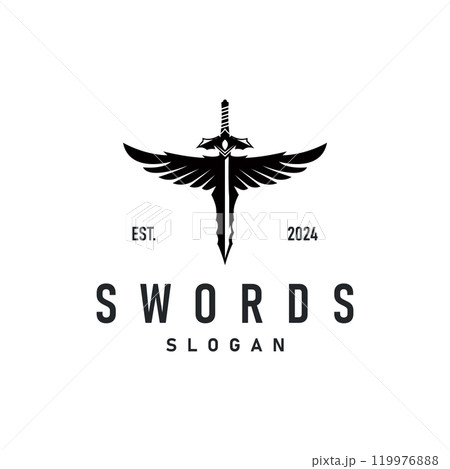 Black silhouette design logo sword war equipment impression blade power Black silhouette design logo sword war equipment impression blade power 119976888