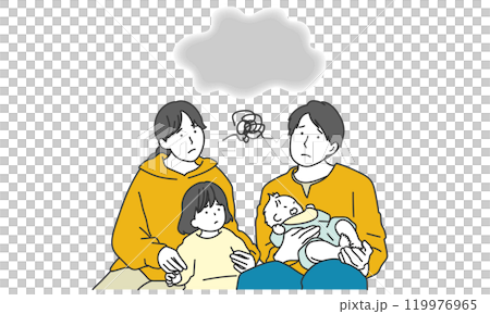 一個有憂心忡忡的夫婦和孩子的家庭的簡單說明 119976965