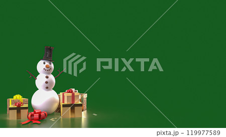 The Snow man and gift box for christmas or celebration concept 3d rendering. The Snow man and gift box for christmas or celebration concept 3d rendering. 119977589