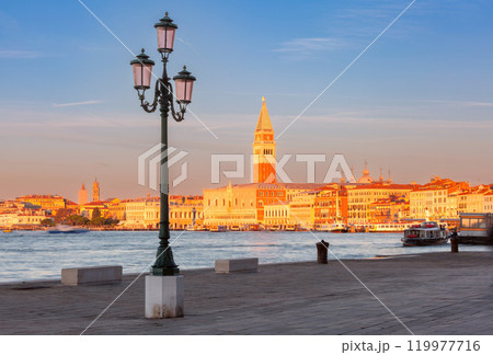 San Giorgio Maggiore and Venetian Lagoon at sunrise, Venice, Italy 119977716