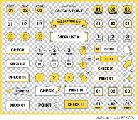 ポイントとチェックのテンプレートセット 数字 バリエーション あしらい ベクター イラスト 飾り ポイントとチェックのテンプレートセット 数字 バリエーション あしらい ベクター イラスト 飾り 119977770