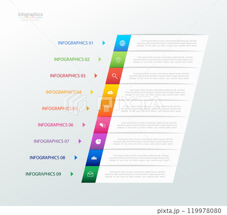Infographic 9 options design elements for your business data. Vector Illustration. 119978080