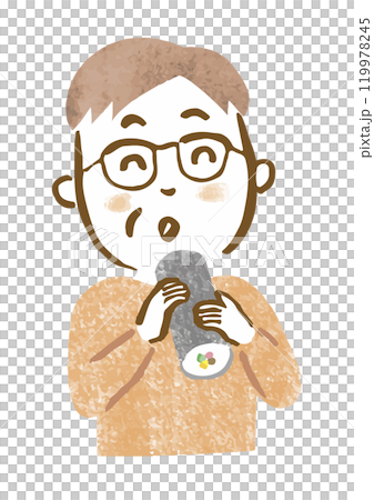 Hand-drawn illustration of an elderly man eating ehomaki 119978245