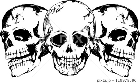 3つの骸骨・ドクロマークの手書きのアンティークデザイン 119978390