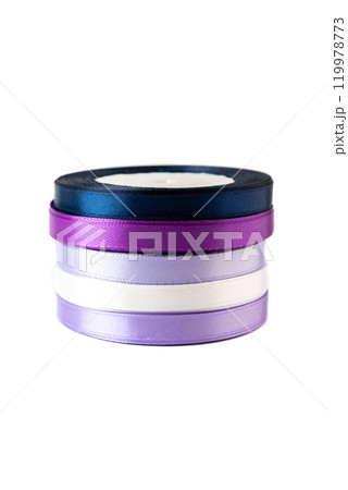 set of multi-colored satin ribbons for gifts on white background set of multi-colored satin ribbons for gifts on white background 119978773