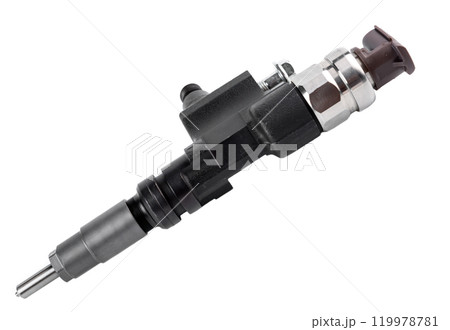 New fuel injector on white background close up 119978781