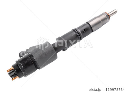 New fuel injector on white background close up New fuel injector on white background close up 119978784