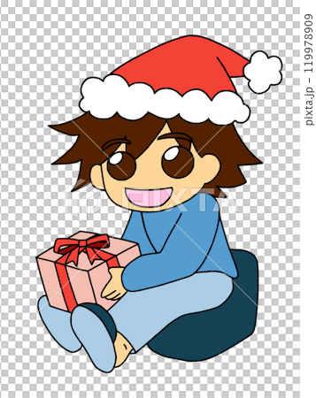 クリスマスにプレゼントを抱えてくつろぐ男の子 クリスマスにプレゼントを抱えてくつろぐ男の子 119978909