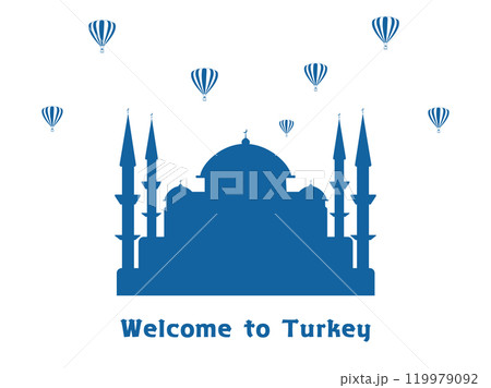 トルコの観光イメージ、モスクと気球のシルエット 119979092
