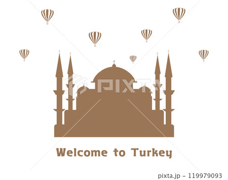 トルコの観光イメージ、モスクと気球のシルエット 119979093