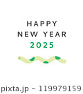 2025年年賀状の緑色のヘビのイラスト素材パーツ 119979159