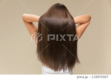 艶やかな髪の女性のバックスタイル. 119979367