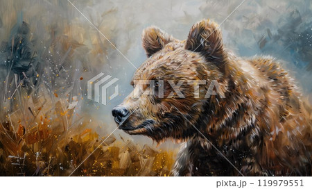 クマさん(油絵) 油絵 原画「けものみち1」F0サイズ ツキノワグマ 熊 クマ 絵画