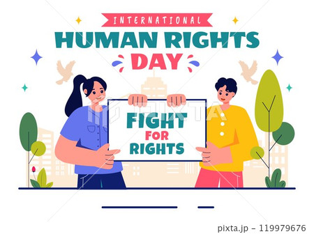 International Human Rights Day Vector Illustration on December 10 Featuring Diverse People Breaking Chains for Unity, Freedom, and Peace in Background 119979676