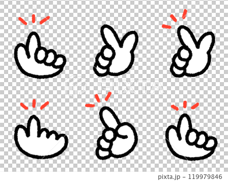 Hand-drawn pointing icon set in various poses 119979846