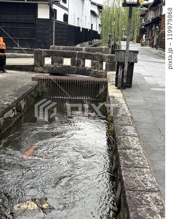 飛騨古川　古い街並みと水路のコイ 119979868