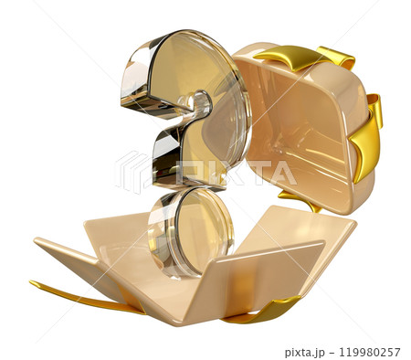 3d transparent question mark symbol icon with open gift box isolated. FAQ or frequently asked questions, merry christmas and festive new year concept, 3d illustration render 3d transparent question mark symbol icon with open gift box isolated. FAQ or frequently asked questions, merry christmas and festive new year concept, 3d illustration render 119980257