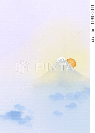 富士山と朝日の爽やかで神秘的な風景の水彩背景イラスト 富士山と朝日の爽やかで神秘的な風景の水彩背景イラスト 119980311