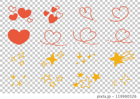 星とハートの落書き風イラストのセット ベクターのイラスト素材