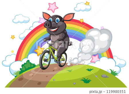 Joyful Pig Riding a Bicycle Joyful Pig Riding a Bicycle 119980351
