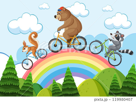 Animals Biking Over a Rainbow 119980407