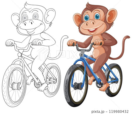 Monkey Riding a Bicycle Illustration 119980432