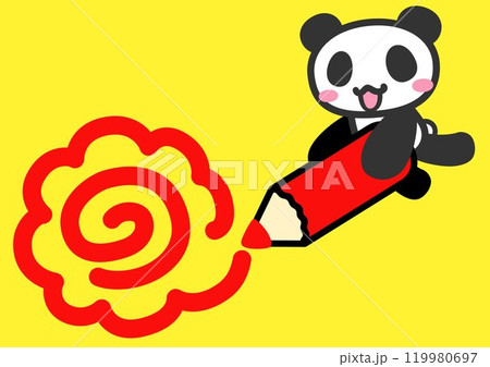 シンプルな白黒パンダが赤色花丸を描くその2 119980697