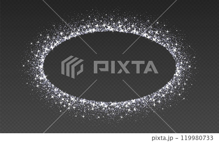 Silver glitter frame, shimmering border in oval shape, festive holiday sparkles. Christmas decoration. Silver glitter frame, shimmering border in oval shape, festive holiday sparkles. Christmas decoration. 119980733